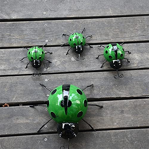 OLSKFUH Gartenskulptur, 4-teiliges Metall-Wandornament, Gartenkäfer-Kunst, Gartenkäfer-Kunst, Garten im Freien, Garten, Hinterhof, Metall-Tierdekoration, Wandbehang, Gartenarbeit, Grün