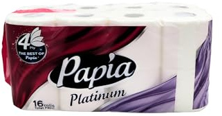 Papia Pure & Soft Toilettenpapier, 4-lagig, 16 Stück, extra rein und weich, chlor-, farbstoff-, parfüm- oder optisches Bleichmittel, 120 Blatt/Rolle (4-lagig, 16 Rollen)