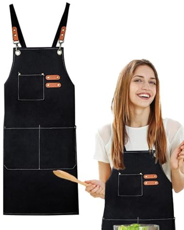 Küchenschürze, verstellbare Arbeitsschürze, Outdoor-Gartenschürze mit Taschen für Damen und Herren, bequeme Backschürzen, Grillschürzen, strapazierfähig, Schwarz , Refer to description