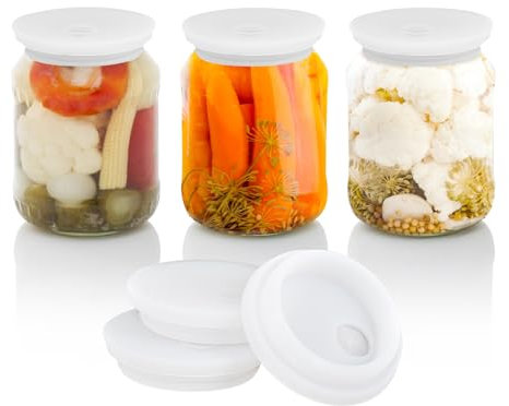 Kinggrand Kitchen Fermentation Lids Silicone Waterless Airlock Fermenting Lids for Wide Mouth Mason Jars For Making Pickled and Fermented Probiotic Foods 3 Pack White (Jars Not Included)
