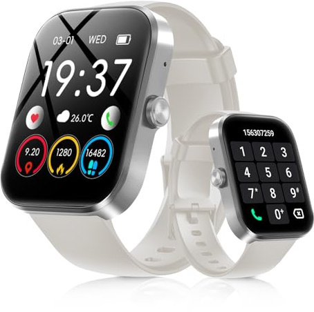 Canareen Smartwatch Uomo Donna 1.91 Bluetooth Orologio Supporta le Chiamate 110+ Sportive Fitness Tracker con Cronometro/Contapassi/Sonno/Cardiofrequenzimetro IP68 Smart Watch per iOS Android bianco