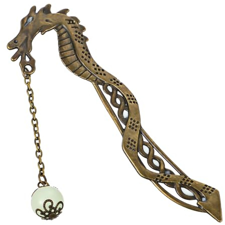 Jeffdad Leuchtende Metall Lesezeichen, Vintage leuchtet im Einzigartiges Glow in the Dark Lesezeichen Geschenk 3D Anhänger für Buchliebhaber Liebhaber (Goldener Drache)
