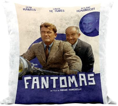 Kissenhülle, Kunstleder, weiß, altes französisches Filmposter Gantomas, Retro, Kinoposter, Vintage, 40 x 40 cm, Leder-Haptik