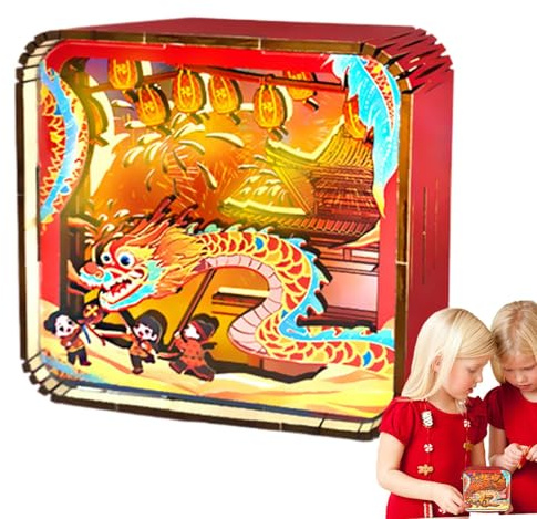 Veilleuse en Bois avec Puzzles – Lampe de Bureau LED Dragon Dance pour et Adultes | Lampe de Table créative en Forme de Puzzle pour la décoration de la Maison ou du Bureau | Lumière LED déc