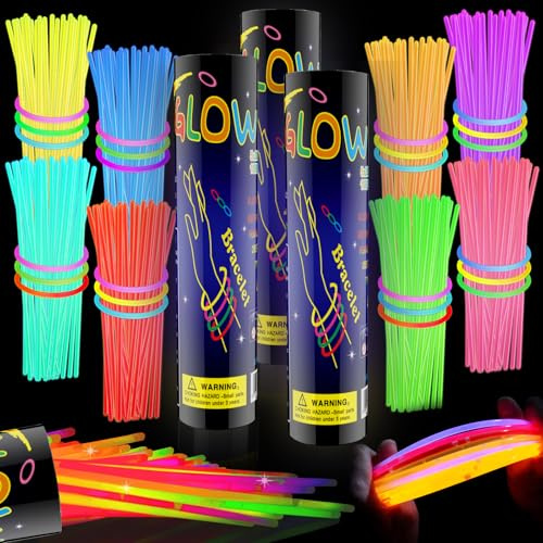 HONLYNE 300 Pcs Glow Sticks Bulk Party Pack, 8'' Glow in the Dark Party Supplies, Glow in the Dark Light Up Sticks with Connectors, Party Favors for Birthday, Concert, Raves, Halloween, Christmas