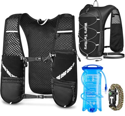 Witnewrage Running Vest with 2L Hydration Bladder and Multi-functional Wristband for Women and Men, Adjustable Running Vest 9 Pockets for Outdoor Black (S/M)