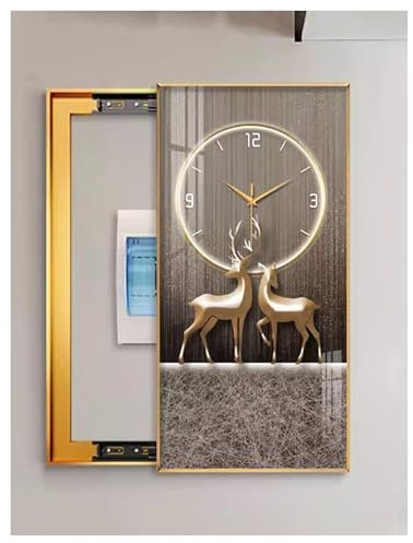 Meter Breaker Box Cover,Wall Hanging Painting Distribution Box Decorative Painting,Hidden Circuit Breaker Panel with Clock(Brown,40x60cm)