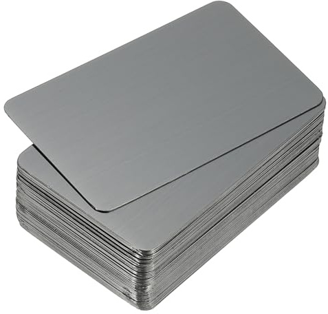PATIKIL 50 Stück Blanko-Visitenkarten aus Edelstahl, 86x54x0,3mm(Stärke) Hochwertige Metall Visitenkarten für Laserdruck, Hochwertige Haptik, Hohe Härte, Schmutzabweisend, Grau-Schwarz