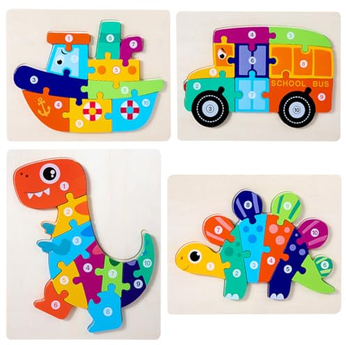 HUADADA Holzpuzzle ab 2 3 Jahr, 4 Stück Tier Steckpuzzle Holz, Montessori Holzspielzeug Baby, Lernendes Pädagogisches Greifpuzzle Motorikspielzeug Babyspielzeug Geschenk Mädchen und Jungen Kinder ab 2
