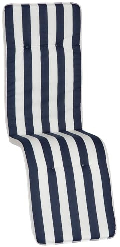 NYVI Relaxliegen Auflage Hawaii - 171x47 cm Blau Weiß Gestreift - Gartenmöbel Auflage mit 5 cm Polster und Gummi-Halteband