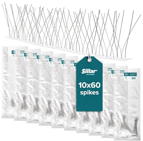 Sillar (10x50 cm) Repelente de Palomas, Aves, Púas densas para repeler Palomas en Balcones, Púas repelentes de Aves de Acero Inoxidable, Púas para Palomas, 600 Púas
