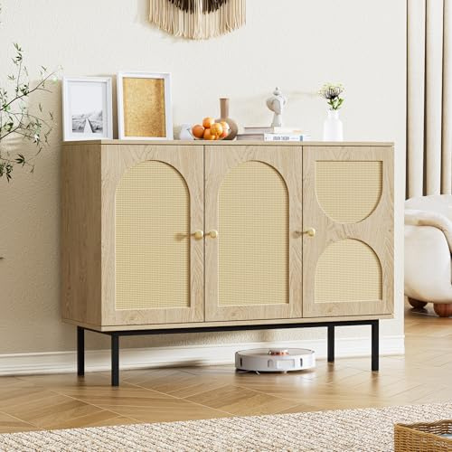 FiveWillowise Buffet, Armario de Cocina de 3 Puertas, Comedor, Salón, de Ratán