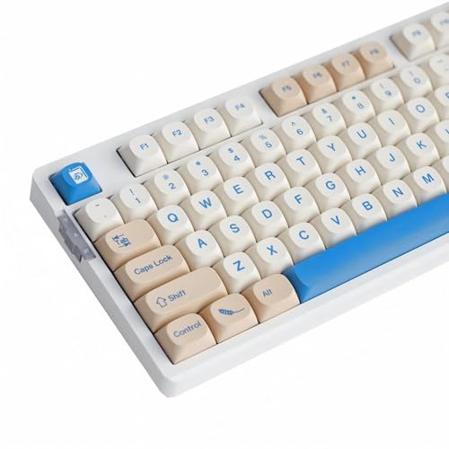 TIMSEKER MA Profile PBT Keycaps, Dye Sublimation Minimalist Retro Design in Beige and Blue Key Caps 130-Key for Mechanical Gaming Keyboards