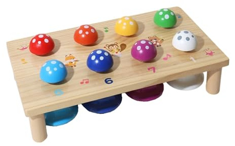 Oshhni Musikalisches Achtklang-Glockenspiel, Handpresse, Musikglocken-Festival mit abnehmbaren Holzbeinen, Hand-Auge-Koordination, Musikinstrument