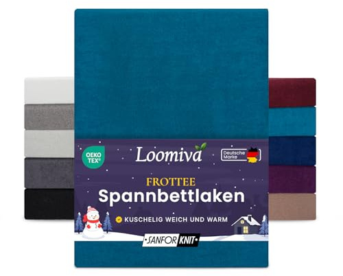 Premium Textiles Frottee Spannbettlaken, 80% Baumwolle - 20% Polyester, 10 Farben, für Matratzen 25-35 cm (Petrol, 180-200 x 200 cm | Steghöhe bis zu 25 cm)
