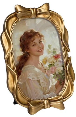 Afuly Vintage Bilderrahmen 13x18 Gold Harz Schleife Fotorahmen Picture Frame