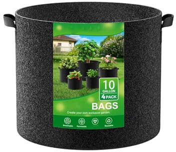 Bokcztml Juego de 4 recipientes para plantas no tejidos, bolsas de cultivo reforzadas, macetas de aireación adecuadas para jardinería orgánica, verduras, interiores y exteriores