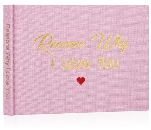 Artmag What I Love about You Fabric Book, Fill-in-the-Blank Love Journal Book for Couples Husband Wife Him Her Birthday Christmas Gifts Stocking Stuffer (Pink)