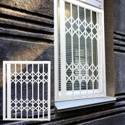 Hochleistungs-Fenster-Sicherheitsgitter – weiße Metall-Fenstersperre für Einbruchschutz, ideal für Schiebetüren und große (60 cm x 105 cm)