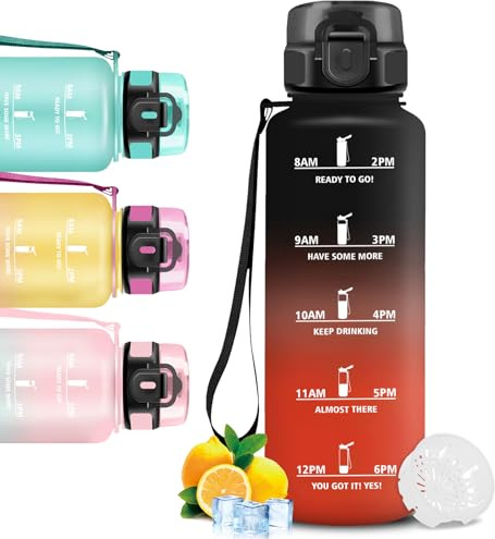 Trinkflasche 1.5l, Wasserflasche Sport, Trinkflasche Auslaufsicher, mit Filter und Zeitmarkierung, Wasserflasche Kohlensäure Geeignet, Leicht zu Reinigen, für Fitness, Fahhrad, Sprudel, Joggen
