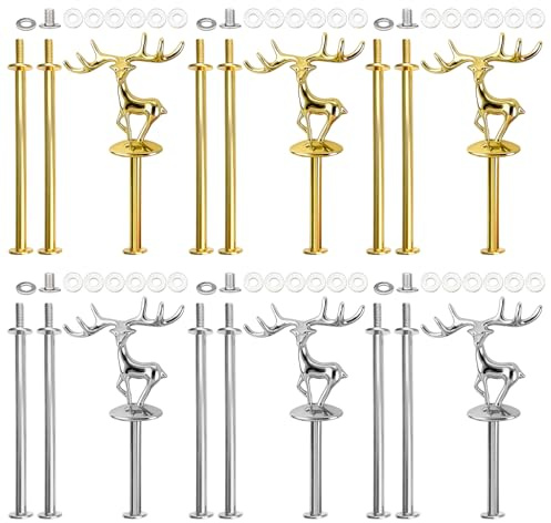 Mafagwre Lot De 6 Presentoir A Gateau, Support Gâteaux Tige Métallique, Accessoires Pour Stand À Gâteau Kits, 3 Étages Tiges Pour Stand À Gâteaux Pour Mariage Anniversaire Fête