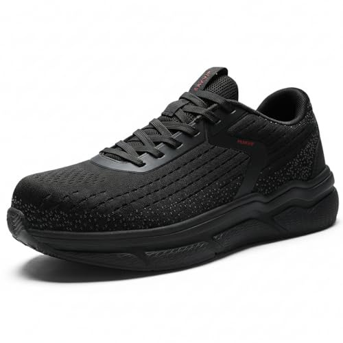 PEAKVIP Steel Toe Shoes for Men, Orthopedic Work Sneakers for Plantar Fasciitis & Arch Support, Waterproof Non Slip Lightweight Safety Shoes with Wide Toe Box for Warehouse Black Size 10.5