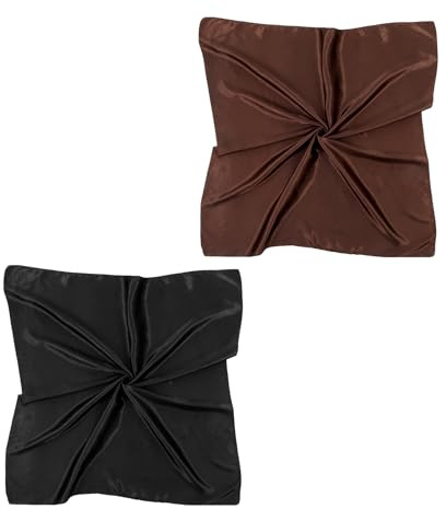 Shimmeroo 2 Stück Bandana Damen Seidentuch 90x90 cm | Weiche Tuch Kopf Damen Sommer Kopftuch Halstücher Seidentuch(Kaffee, Schwarz)