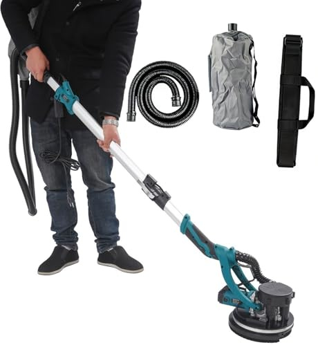 Gipsslipmaskin för stänger, takborttagningsverktyg med dammpåse, 6 justerbara hastigheter, full LED-lampa, utdragbar förlängningsstång, levereras med 12 slipskivor Blue-220V