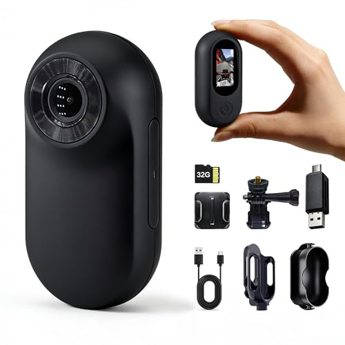 Frelisty Mini Camara Deportiva, Action CAM con Clip Magnético, 32GB Camara Moto, 1 Pantalla Camara Accion, Cámara para Moto y Mascotas(Negro)