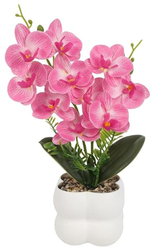 35CM Pink Artificial Orchids Flowers with Vase for Table Centerpieces | Pink Fake Butterfly Orchid Flowers in Pot Washable Faux Orchids Phalaenopsis Arrangement for Home Office Wedding Party Decor