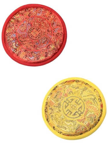 Healeved 2pcs Coussins pour Bols Chantants Bouddhistes Faits Main en Tissu Rouge, Finition Soignée et Couture la Main, Design Simple pour Rituel Bouddhiste