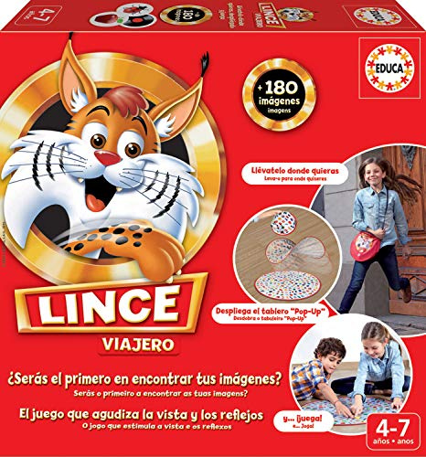 Educa - El Lince Viajero | Juego de Mesa Portátil | Juego de Observación y Reflejos para Niños y Familia | 2-6 Jugadores | Versión Compacta para Viajes | A Partir de 4 Años (16392)