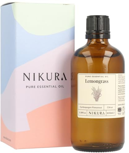 Nikura | Lemongrass Essential Oil - 100ml – for Diffusers for Home, Insect Repellent, Candle Making, Burner Oil, Lifting Mood, Aromatherapy, Wax Melts, DIY Spray - 100% Pure, Natural and Vegan