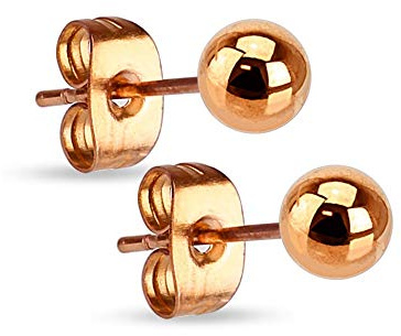 Treuheld® | Rosegoldene Kugel Ohrstecker - Edelstahl Ohrringe mit Kugel in Rose-Gold - Kugel: 3mm 4mm 5mm 6mm 8mm - Ohrring für Männer & Frauen - Steckverschluss - Perle Ohrschmuck Ohrpiercing Earring