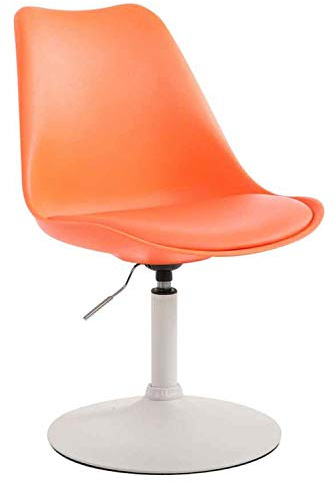 CLP Silla De Comedor Maverick con Estructura De Plástico & Cojín En Simil Cuero I Butaca De Salón Regulable En Altura I Color:Naranja;Color del Marco:Blanco