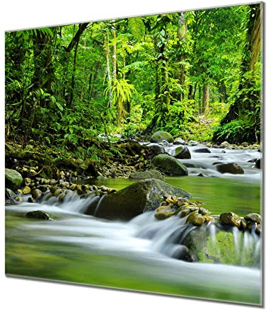 banjado® Glas Magnettafel mit 4 Magneten - Magnetwand 50x50cm mit Motiv Rauschender Bach - Memoboard/Pinnwand magnetisch, beschreibbar, perfekt für die Küche - Magnetboard auch als Wandbild/Wandtafel