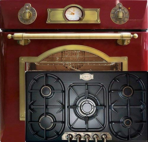 Kaiser Empire Set forno elettrico da incasso/autosufficiente/ 67L in rosso/autopulente/spiedo girevole/ + Piano cottura nera a gas, 3,8 kW/gas naturale/gas propano