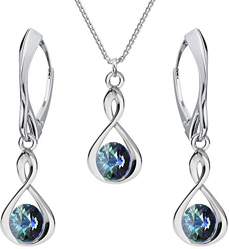 PANDA LUXURY JEWELLERY Schmuckset für Damen Unendlichkeit Ohrringe Silber 925 Hängend Kette mit Anhänger Schmuck Set für Sie mit Kristallen Infinity Halskette Mädchen Geschenk