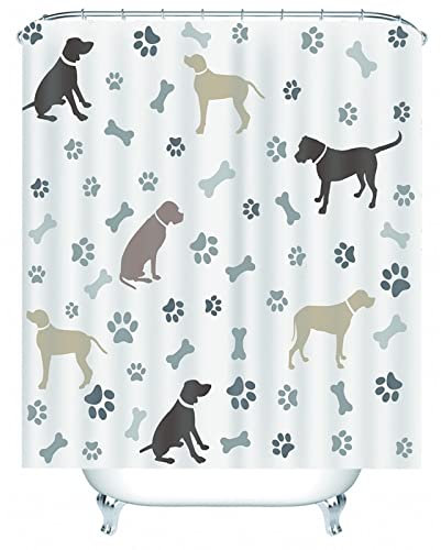 Whoiy Duschvorhang Polyester, Duschvorhang Stoff 165X180cm Bath Curtains Hundeknochenpfotenabdruck Grau Braun Waschbar Wasserdicht