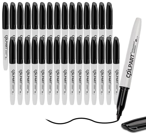 colpart Permanent Marker, 30 Pack-Fine Tip Black Marker Pens Set Waterproof, Fade-resistant, Quick Drying Work On Wood, Metal, Plastic, Stone, Glass For Office School.