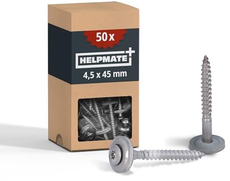 HELPMATE - Viti da tetto autoperforanti 4,5x45 mm in acciaio inox A2-50 viti testa a lenticchia per lattoneria con disco di protezione in EPDM - Viti per lamiere DIN 7995 con azionamento T20