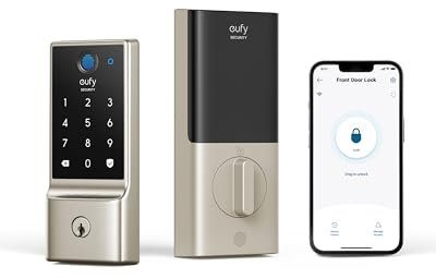 eufy Security Smart Lock C220, Fingerprint Keyless Entry Door Lock, Built-in Wi-Fi, App Remote Control, Front Door Smart Deadbolt, IP53 Waterproof, 8-Months Battery, Nickel