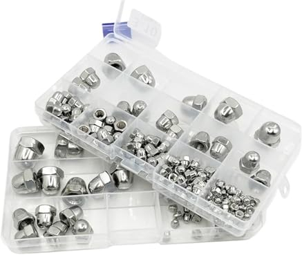 Hutmuttern-Satz M3 M4 M5 M6 M8 M10 M12 A2 Edelstahl 316 201 304 Dekorative Kappe Blindmuttern Kappen Abdeckungen Sechskant-Hutmuttern-Satz(52pcs M3-M12)