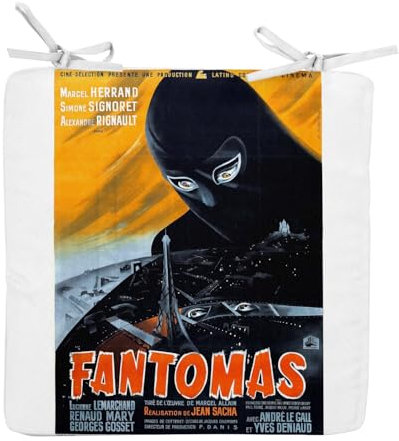 Stuhlkissen, quadratisch, Fantomas, altes französisches Filmposter, Retro, Kinoposter, Vintage, 40 cm