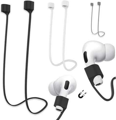 Jinpojun 3 Pcs Magnetic Anti-Lost Straps Compatible with AirPods 4/3/2/1 and AirPods Pro 1/2, Earbud Lanyard Soft Silicone Leash Sport String, Neck Rope Cord Accessories for Sports Running (3 Color)