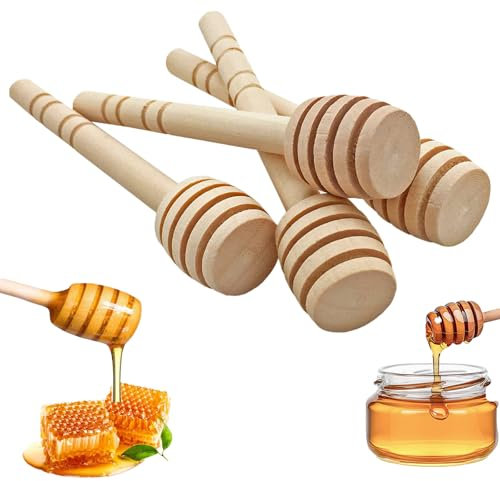 EVDZNA Mescolatori per miele in legno, 50 cucchiai per miele, 10 cm, mini cucchiaio per miele, mescolare miele in legno, bastoncini per miele con fessura, per raccogliere e rilasciare miele sciroppi