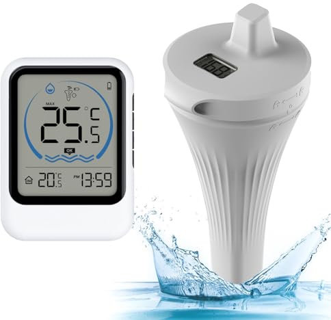 Thermomètre Piscine Connecté Sans Fil, Étanche IP68, Portée 50m (80–120m Sans Obstacle), Capteur de Température d'eau Flottant avec Écran LCD Numérique pour Jacuzzi, Spa ou Bassin à Poissons