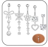 LOCCY 5/6 Stück 14G Bauchnabelpiercing Damen, Edelstahl Bauchpiercing Piercing Bauchnabel Silber CZ Herz Schmetterling Anhänger Belly Piercing Bauchnabelpiercing Set für Frauen Damen (Silber-5 Stück)