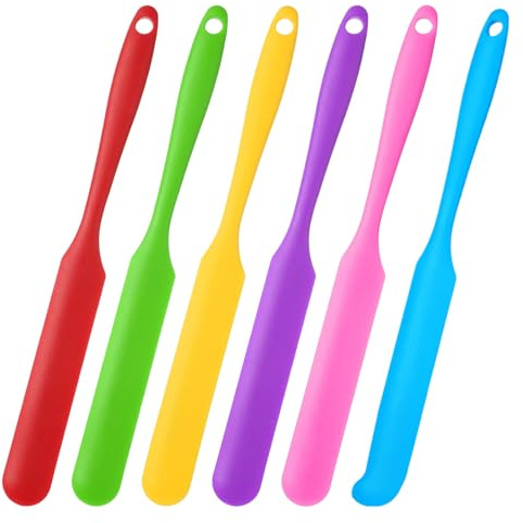 QUARKZMAN 6Pcs Spatule en Silicone pour Bocaux, Spatule Résistante à La Chaleur pour Confiture, Raclette en Silicone Anti-Adhésive avec Manche (Bleu/Vert/Rose/Violet/Rouge/Jaune)