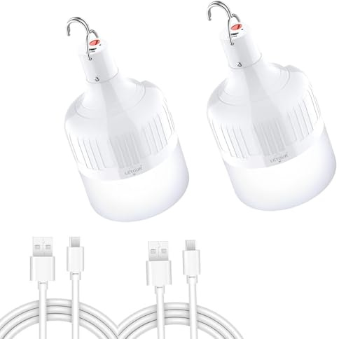 LETOUR Campingleuchte,2 Stück Camping Licht 5000 Lumen / 60W / USB aufladbar, 5 Beleuchtungsmodi, für Familientreffen / Outdoor-Veranstaltungen / Geburtstagsfeiern / Camping